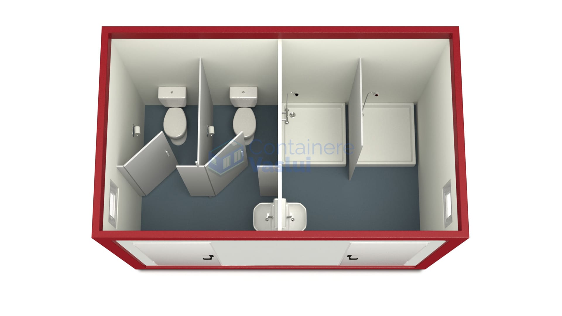 container sanitar vaslui 4metri 2dusuri 2wc rosu