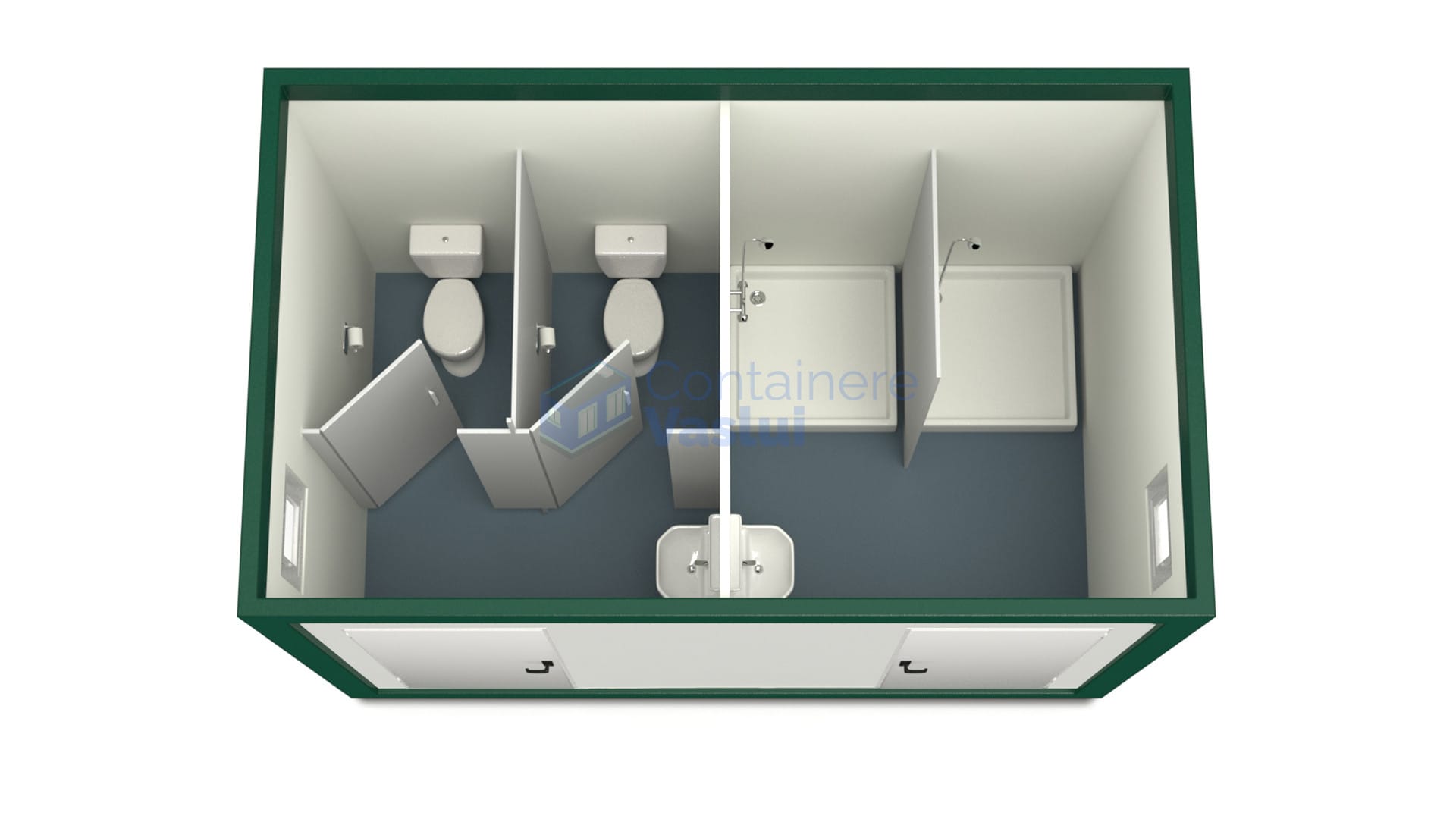 container sanitar vaslui 4metri 2dusuri 2wc verde
